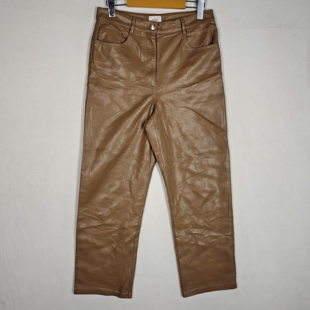 Wilfred Aritzia Melina Vegan Leather Pants Brown Straight Leg High Rise 6 79493